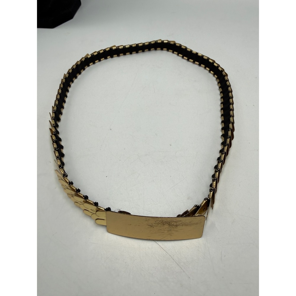 Vintage Gold Tone Scale Stretch Belt Rectangular‎ Buckle Retro Metallic Elastic